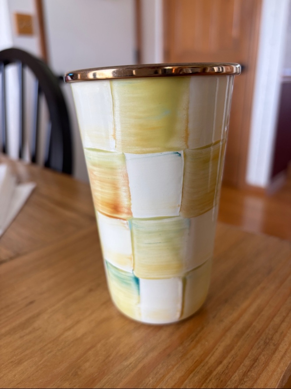 MacKenzie-Childs Yellow & Cream Ceramic Tumbler - Branded Base